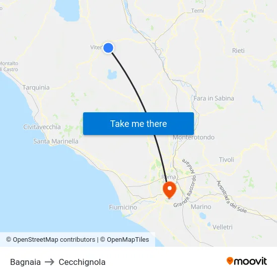 Bagnaia to Cecchignola map