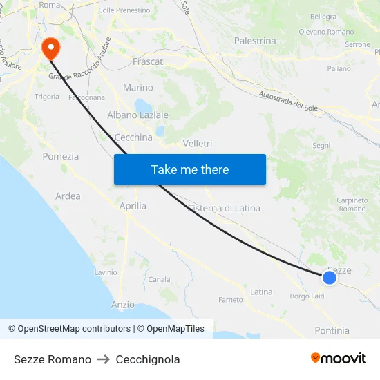 Sezze Romano to Cecchignola map