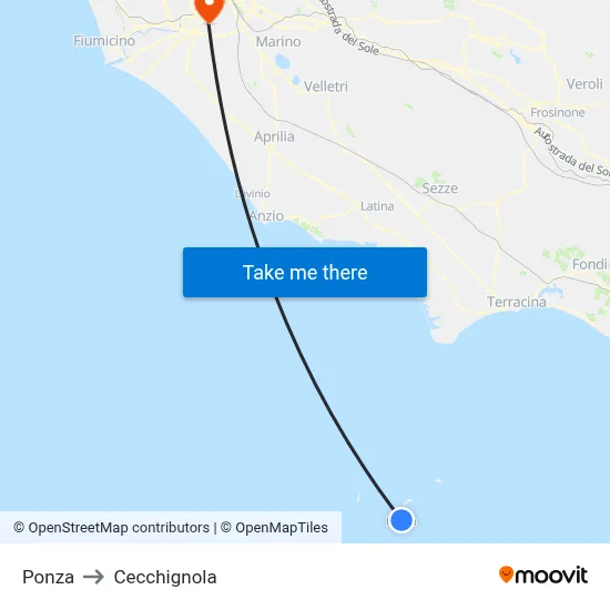 Ponza to Cecchignola map