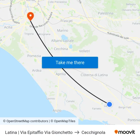 Latina | Via Epitaffio Via Gionchetto to Cecchignola map