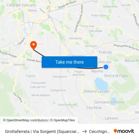 Grottaferrata | Via Sorgenti (Squarciarelli) to Cecchignola map