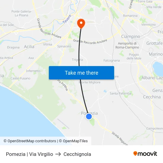 Pomezia | Via Virgilio to Cecchignola map