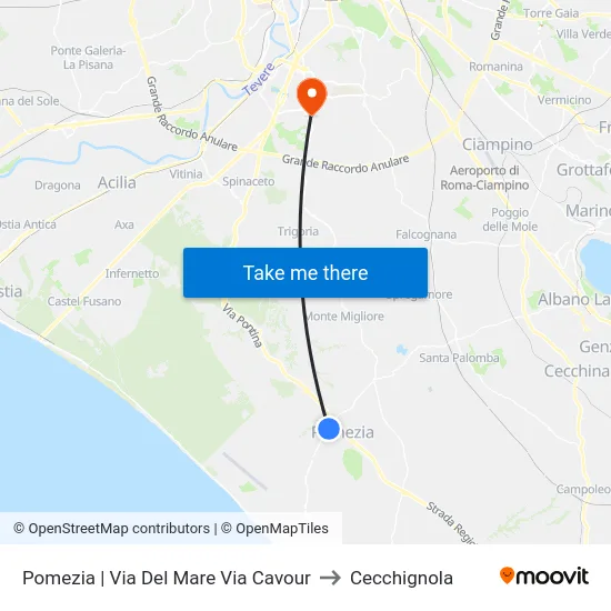 Pomezia | Via Del Mare Via Cavour to Cecchignola map