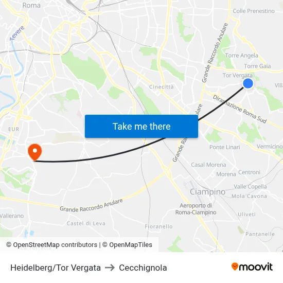 Heidelberg/Tor Vergata to Cecchignola map