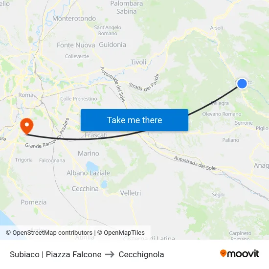 Subiaco | Piazza Falcone to Cecchignola map