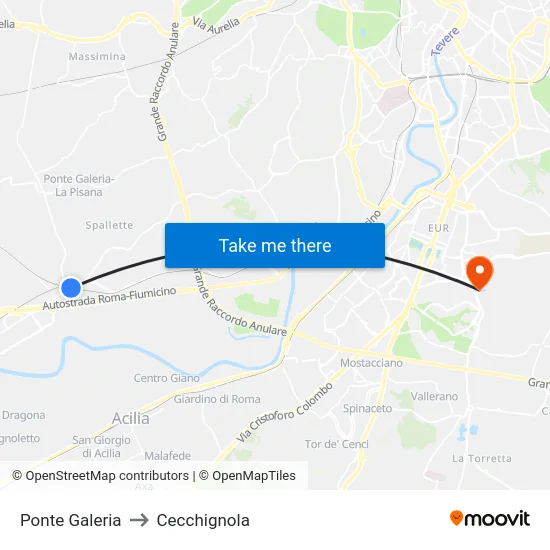 Ponte Galeria to Cecchignola map