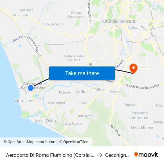 Aeroporto Di Roma Fiumicino (Corsia 12) to Cecchignola map
