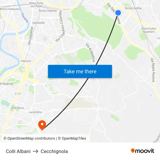 Colli Albani to Cecchignola map