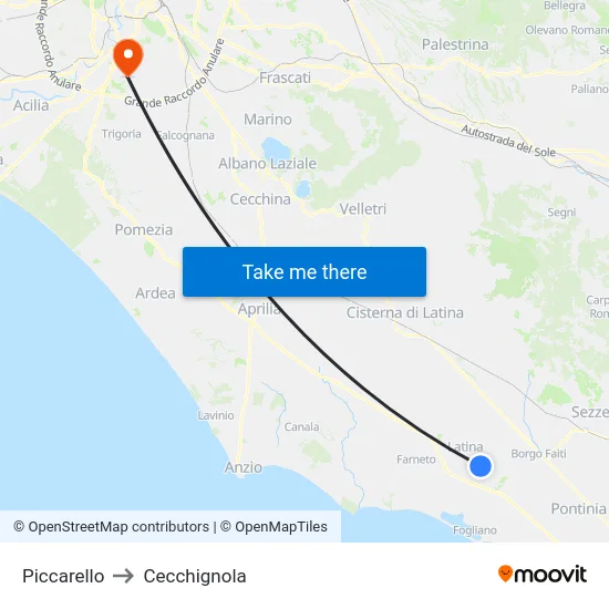 Piccarello to Cecchignola map