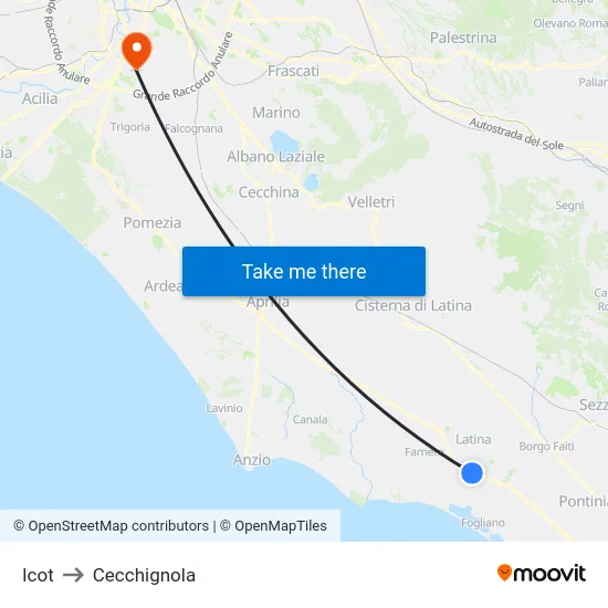 Icot to Cecchignola map