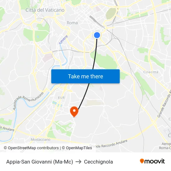 Appia-San Giovanni (Ma-Mc) to Cecchignola map