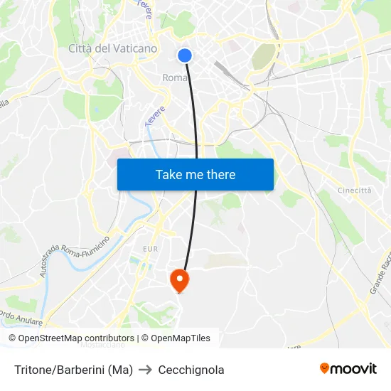 Tritone/Barberini (Ma) to Cecchignola map
