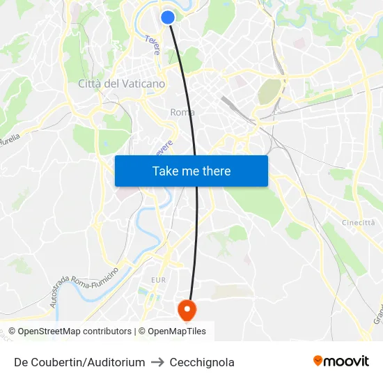 De Coubertin/Auditorium to Cecchignola map