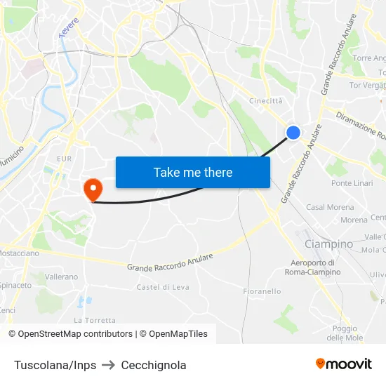 Tuscolana/Inps to Cecchignola map