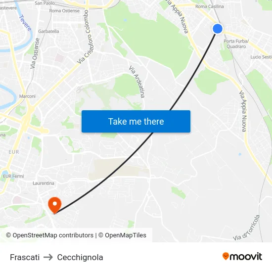 Frascati to Cecchignola map