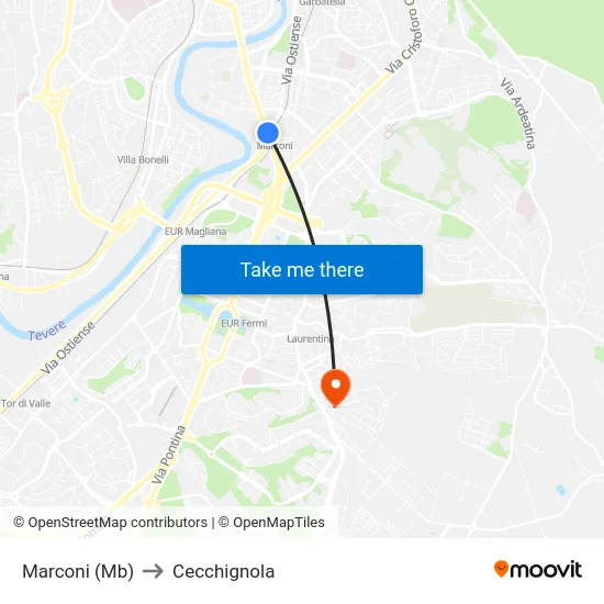 Marconi (Mb) to Cecchignola map