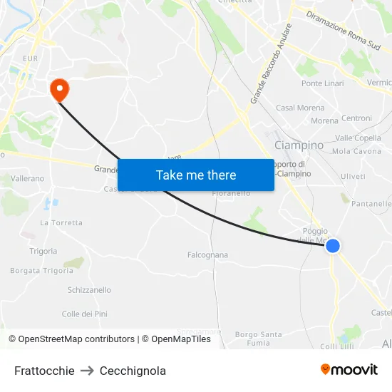 Frattocchie to Cecchignola map