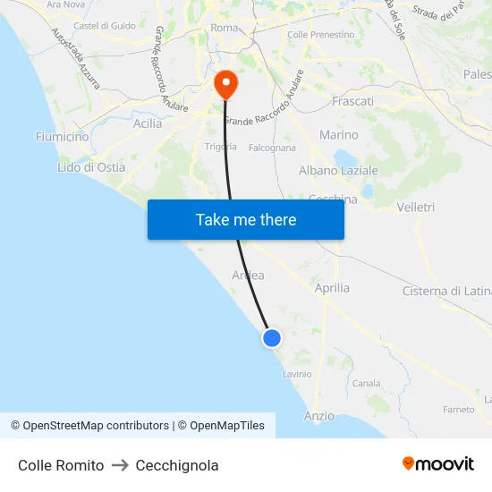 Colle Romito to Cecchignola map