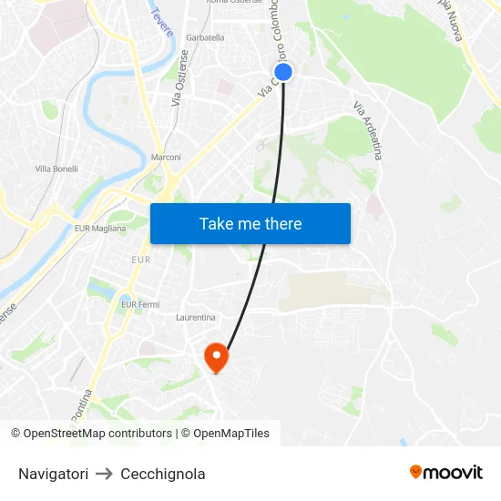 Navigatori to Cecchignola map