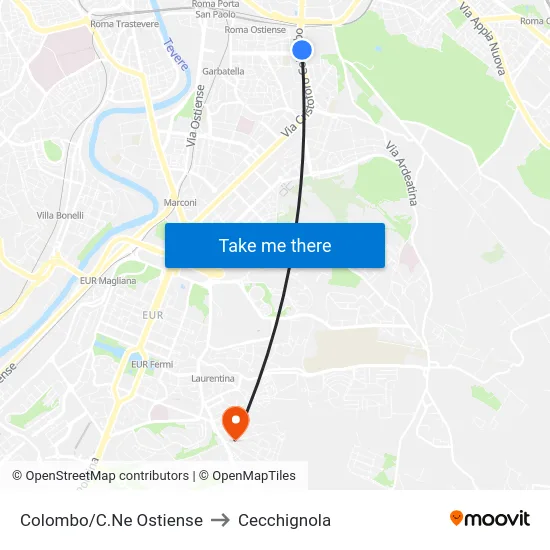 Colombo/C.Ne Ostiense to Cecchignola map