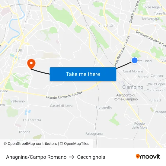Anagnina/Campo Romano to Cecchignola map