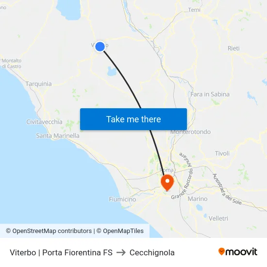 Viterbo | Porta Fiorentina FS to Cecchignola map
