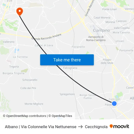 Albano | Via Colonnelle Via Nettunense to Cecchignola map