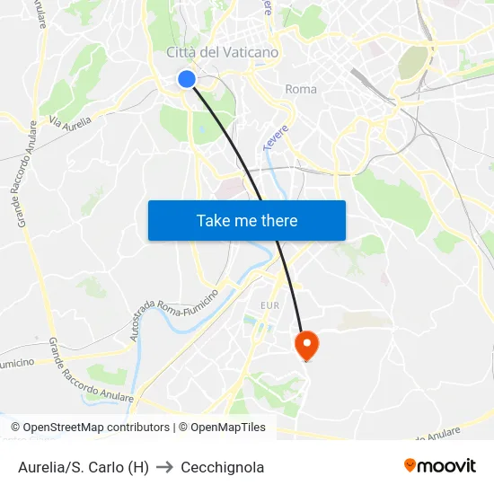 Aurelia/S. Carlo (H) to Cecchignola map