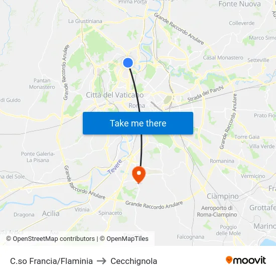 C.so Francia/Flaminia to Cecchignola map