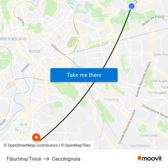 Tiburtina/Tivoli to Cecchignola map