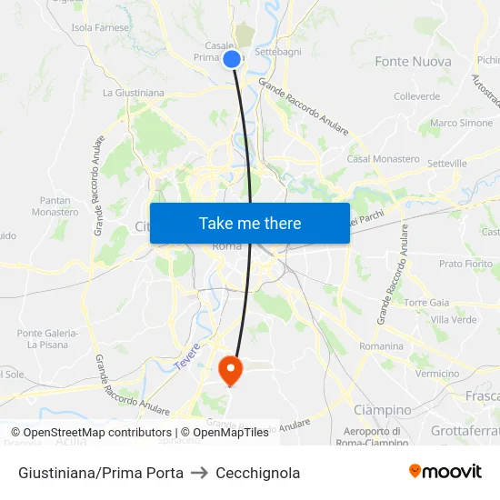 Giustiniana/Prima Porta to Cecchignola map