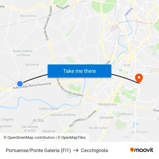 Portuense/Ponte Galeria (Fl1) to Cecchignola map