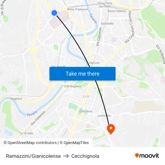 Ramazzini/Gianicolense to Cecchignola map