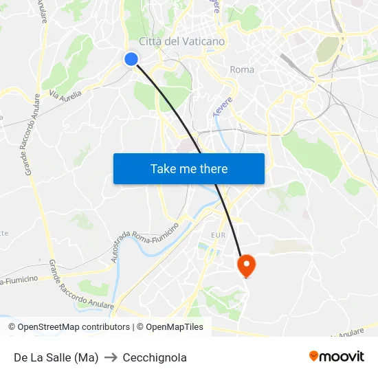 De La Salle (Ma) to Cecchignola map