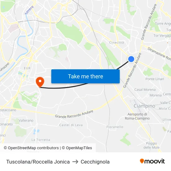 Tuscolana/Roccella Jonica to Cecchignola map