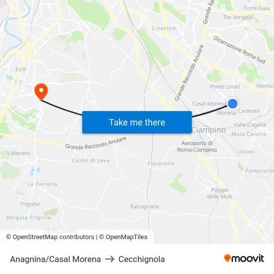 Anagnina/Casal Morena to Cecchignola map