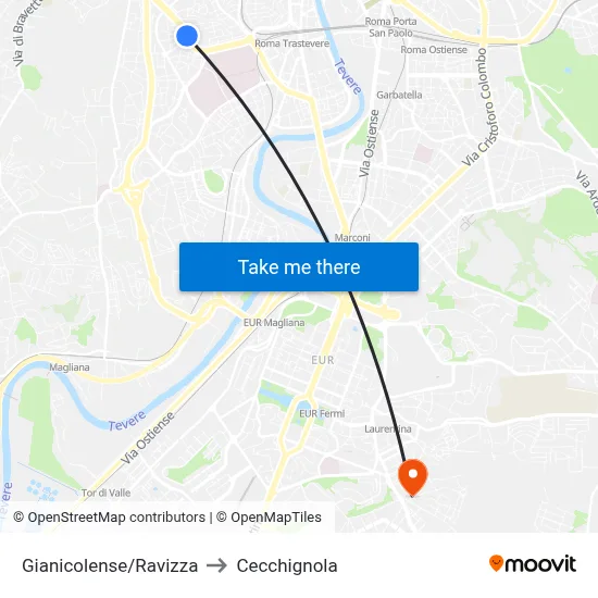 Gianicolense/Ravizza to Cecchignola map