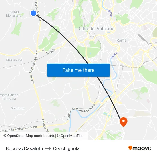 Boccea/Casalotti to Cecchignola map