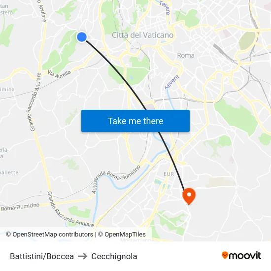 Battistini/Boccea to Cecchignola map