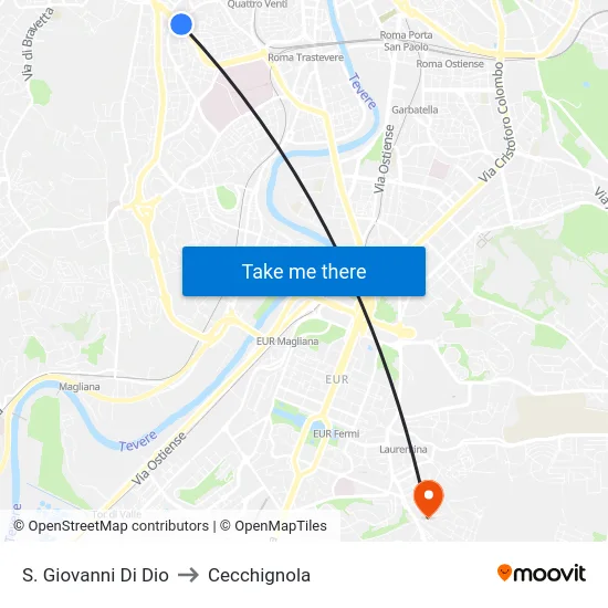S. Giovanni Di Dio to Cecchignola map