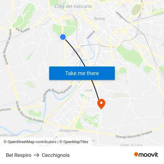 Bel Respiro to Cecchignola map