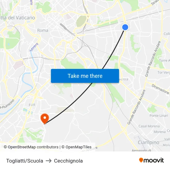 Togliatti/Scuola to Cecchignola map