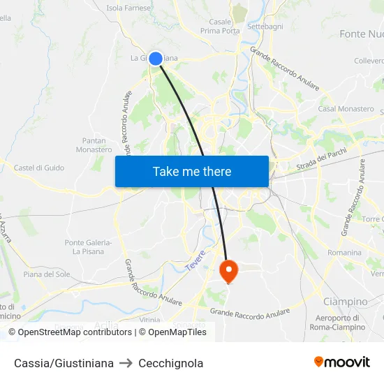 Cassia/Giustiniana to Cecchignola map