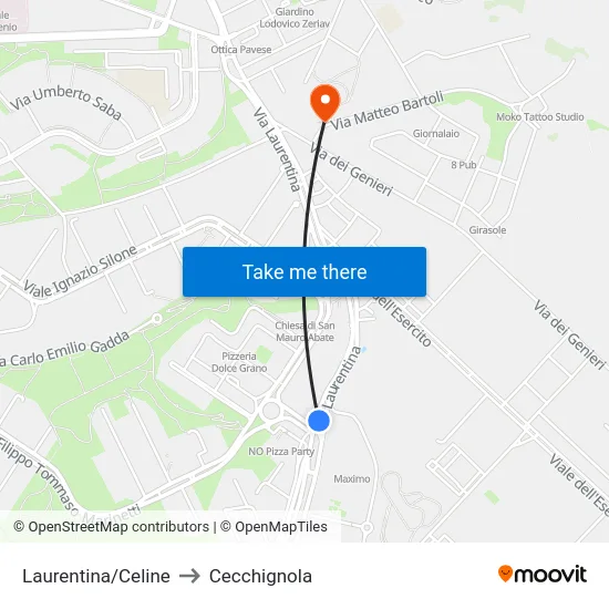 Laurentina/Celine to Cecchignola map