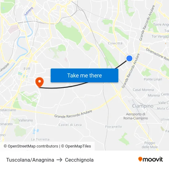Tuscolana/Anagnina to Cecchignola map