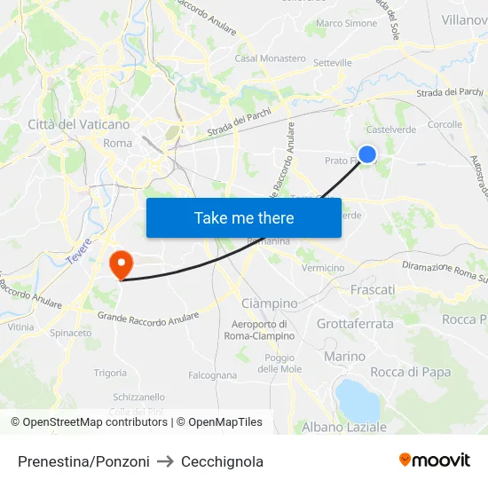 Prenestina/Ponzoni to Cecchignola map
