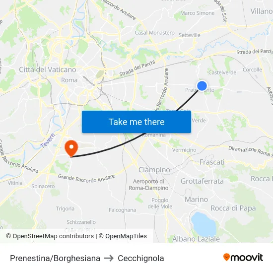 Prenestina/Borghesiana to Cecchignola map