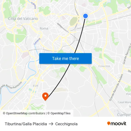 Tiburtina/Galla Placidia to Cecchignola map