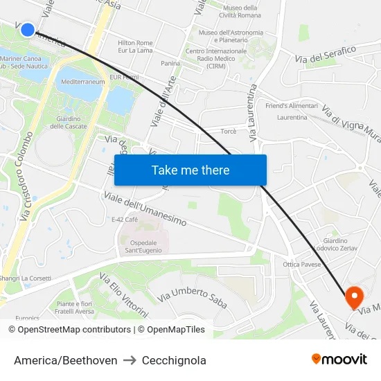 America/Beethoven to Cecchignola map