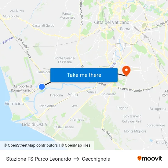 Stazione FS Parco Leonardo to Cecchignola map